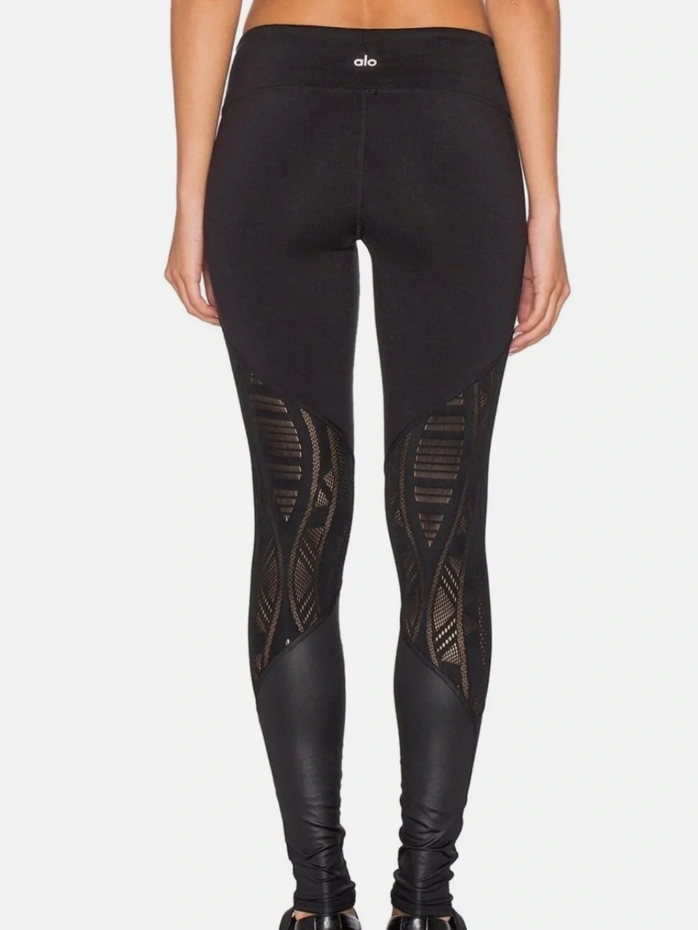 ALO Black Vitality Legging Lively Lace Sheer Mesh Size M
